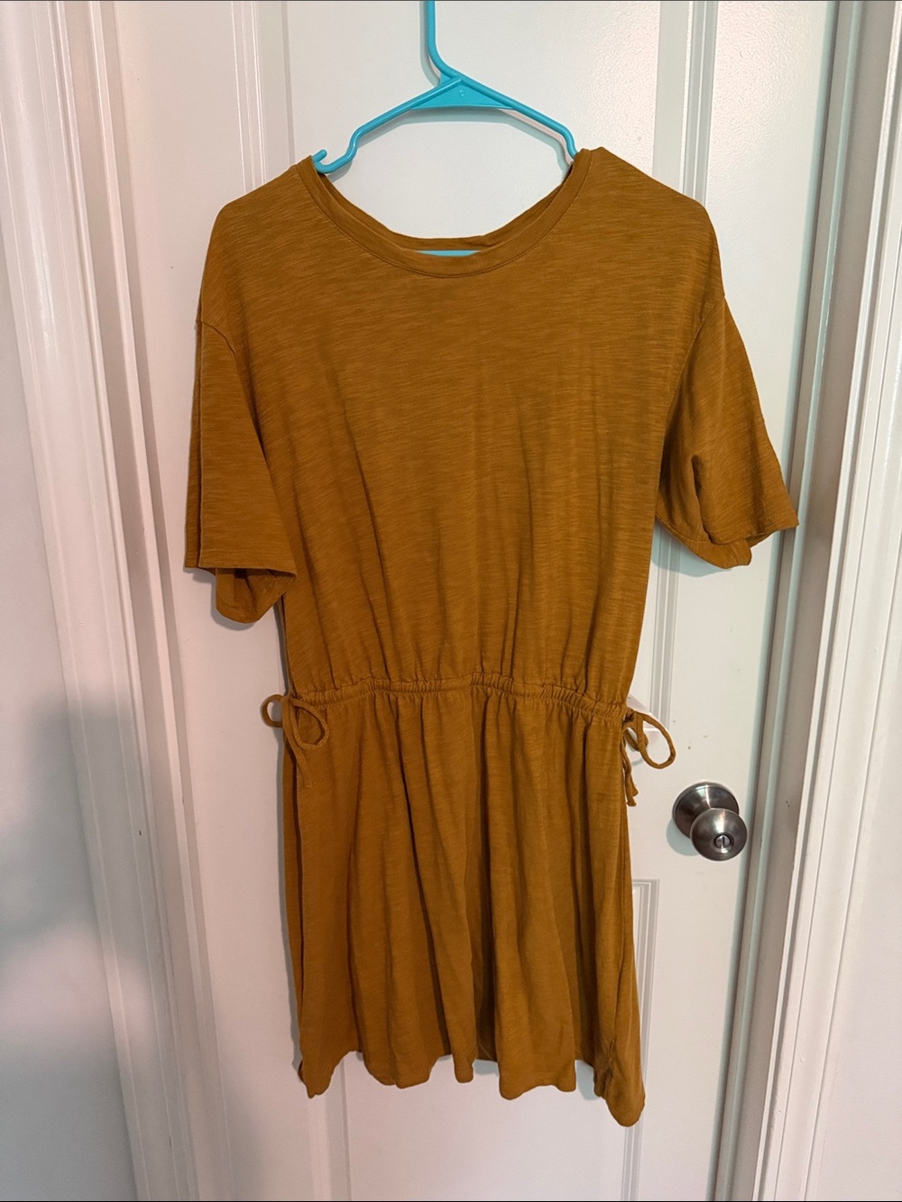 Old Navy Mustard Yellow Drawstring Waist T-Shirt Dress